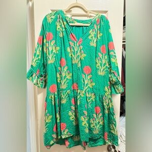 THML Green and Red Floral 1/2 Sleeve Dress